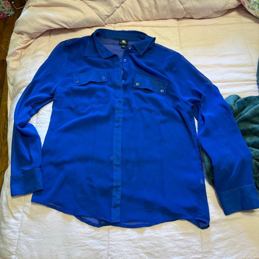 Women’s rock & republic long sleeve sheer blue button down blouse